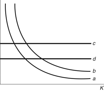 Refer to the following figure when answering the following questions. Figure 17.1: Capital Arbitrage   -Consider Figure 17.1. If there is an increase in capital gains, then curve ________ would shift to curve ________. A)  d; c B)  b; a C)  c; d D)  a; b E)  Not enough information is given.