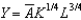 Using the Cobb-Douglas production    , the marginal product of labor, or the real wage, is    .
