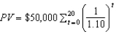 <strong>You win the lottery, which pays $1 million in 20 annual $50,000 payments. Your friends ask how much that would be if you received a single lump sum payment today. You do not have your calculator, but you show them which of the following equations to help them solve it themselves, assuming the interest rate is 10 percent?</strong> A) B) C) (50,000 * 20)/1.1 D) E) PV=$1,000,000/1.10