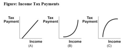 Use the following to answer question:   -(Figure: Income Tax Payments) Use Figure: Income Tax Payments.Which panel or panels BEST represent the effects of a proportional income tax? A) A B) B C) C D) A and B