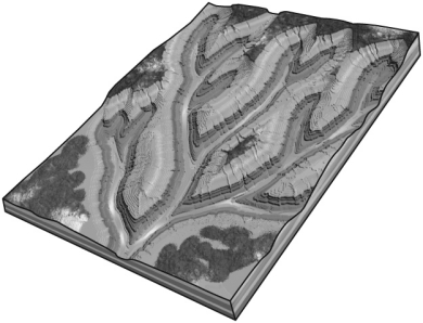 The figure below shows an example of a ________ drainage network.   A)  dendritic B)  radial C)  rectangular D)  trellis