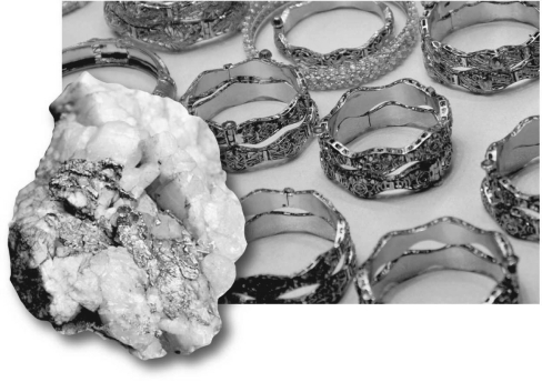 Consult the figure below.What native metal is most likely to occur within quartz veins?   A)  aluminum B)  gold C)  copper D)  brass