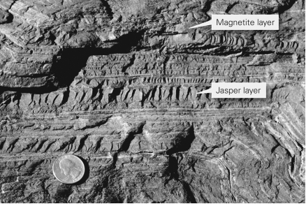 Consult the figure below.These iron ore deposits,which started as sedimentary layers,are known as ________.   A)  banded iron formations B)  jasper beds C)  manganese nodules D)  bauxite