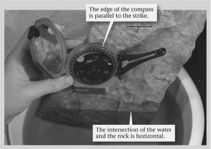 A geologist's compass differs from the more widely known orienteering compass in that the geologist's compass ________.   A)  possesses an inclinometer,allowing the user to measure dip and plunge angles B)  contains a barometer that warns the geologist of approaching storms C)  can chemically analyze rock samples in the field D)  needle points directly toward geographic north rather than geomagnetic north