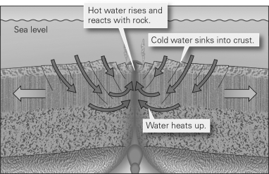 Consult the figure below.Hot water reacting with the crust is the basis for what type of metamorphism?   A)  contact B)  hydrothermal C)  regional D)  shock