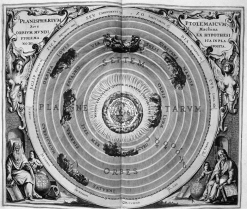 The following images of a geocentric universe and a heliocentric universe were drawn by artists hundreds of years ago.Contrast these two views of the universe.    
