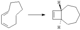 Exhibit 30-2 Consider the reaction below to answer the following question(s):   -Refer to Exhibit 30-2. Has this reaction taken place in a conrotatory manner or in a disrotatory manner?