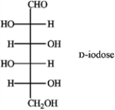 Refer to D-iodose below to answer the following question(s) .   -Refer to instructions. The Fischer projection for D-iodose (above)  corresponds to which pyranose below? A)    B)    C)    D)   