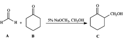Consider the reaction below to answer the following question(s) .   -Refer to instructions. Which carbonyl compound functions as the electrophile in this reaction? A) A B) B C) C
