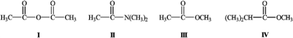 What is the order of decreasing reactivity towards nucleophilic acyl substitution for the carboxylic acid derivatives? (most reactive first)    A)  I, II, III, IV B)  I, III, IV, II C)  II, IV, III, I D)  II, I, III, IV