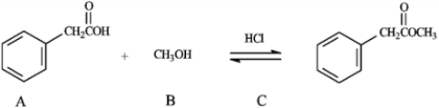 Consider the information below to answer the following question(s) . The reaction of a carboxylic acid with an alcohol in the presence of acid is termed a Fischer esterification.   -Refer to instructions. The nucleophile in this reaction is indicated by letter _____. A) A B) B C) C