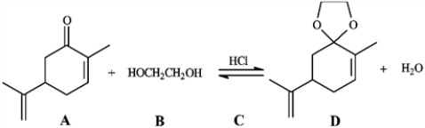 Consider the reaction below to answer the following question.   -Refer to instructions. The electrophile, the nucleophile and the catalyst in this reaction are indicated by letters _____, _____, and _____, respectively.