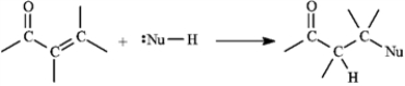 α,β-Unsaturated aldehydes and ketones can undergo reaction with nucleophiles at the β carbon, as shown below. Use this information to answer the following question(s).   -Refer to instructions. Draw a resonance form for the unsaturated carbonyl that accounts for this reactivity.