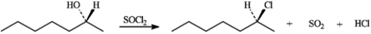 To answer the following question(s) , consider the reaction below.   -Refer to instructions. The conversion of an alcohol into an alkyl chloride by reaction with SOCl<sub>2</sub> is an example of: A)  an E1 process B)  an S<sub>N</sub>1 process C)  an E2 process D)  an S<sub>N</sub>2 process