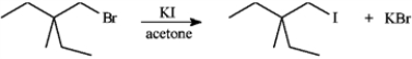 Consider the pair of reactions below to answer the following question(s) . a.   or b.   -Refer to instructions. The nucleophile in these reactions is: A)  K<sup>+</sup> B)  alkyl group C)  Br− D)  I−