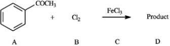 Consider the reaction below to answer the following question(s) .   -Refer to instructions. The nucleophile in the reaction is indicated by letter _____. A) A B) B C) C D) D