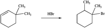 Using curved arrows, write a mechanism for the following reaction. If carbocations are formed, specify if they are primary, secondary or tertiary.  