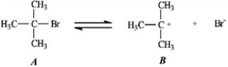 Use the first step of the reaction of 2-bromo-2-methylpropane with water, shown below, to answer the following question(s).   -Refer to instructions. Add curved arrows to indicate electron flow in the first step.