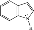 Indole is pleasant smelling in highly dilute solutions and has been used in perfumery. Use the structure of indole, below, to answer the following question(s).   -Refer to instructions. Indole can function as a Brønsted-Lowry acid in the presence of strong bases. Formulate a reaction, using a generic base (:B−), showing electron flow with arrows, that demonstrates this reactivity of indole.