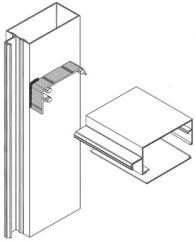 The underlying sketch shows a typical connection between a mullion and rail in a stick- built curtain wall. Using leader line and label, identify: (i)shear block and (ii)bottom cover of rail. Explain how the bottom cover is attach top part of the rail.   