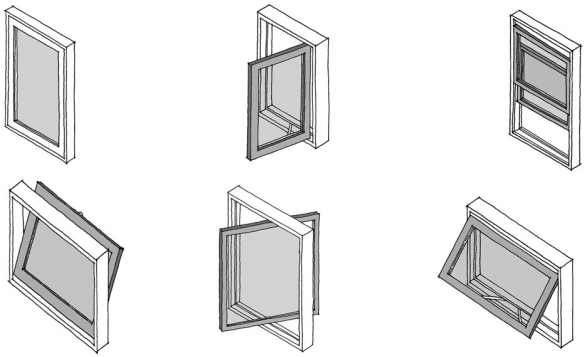 Provide the commonly used nomenclature for the following window types. (Note: To shorten the question, the Instructor may delete some windows or convert the question into two questions.)     