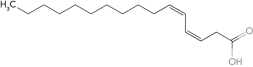 Using common nomenclature,name the following fatty acid.   A)  trans 16:2 (  <sup>11,13</sup>)  B)  cis 16:2 (  <sup>11,13</sup>)  C)  trans 16:2 (  <sup>3,5</sup>)  D)  cis 16:2 (  <sup>3,5</sup>) 