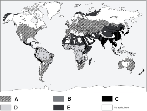   -On the world food production figure,choose the location that principally involves industrialized agriculture.