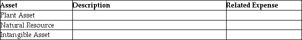 For each of the following assets,provide a description and state the related expense.   