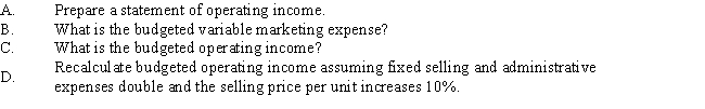 Kanban Company estimated sales of 40,000 units at $6 each.Budgeted cost of goods sold per unit includes $1.20 of direct materials,six minutes of direct labour time at $15 per hour,and unit overhead cost of $1.30.Kanban pays a sales commission of 10% of sales revenue.Fixed selling and administrative expenses are budgeted at $25,000.