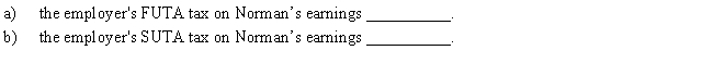 Refer to Instruction 5-1.Aaron Norman earned $24,900 for the year from Marcus Company.The company is subject to a SUTA tax of 4.7% on the first $9,900 of earnings.Determine:  <div style=padding-top: 35px> 