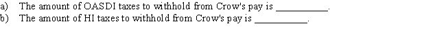 Refer to Instruction 3-1.Crow earned $585.15 during the week ended March 1,20--.Prior to payday,Crow had cumulative gross earnings of $4,733.20.