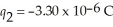 As shown in the figure,charge q<sub>1</sub> = 2.2 x   C is placed at the origin and charge   is placed on the   at   Where along the x-axis can a third charge Q = -8.30 × 10<sup>-6</sup> C be placed so that the resultant force exerted on Q is zero?  <div style=padding-top: 35px> 