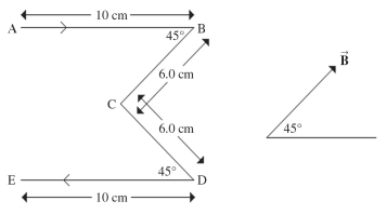  A wire in the shape of an  M  lies in the plane of the paper.It carries a current of 2.0 A,flowing from A to E.It is placed in a uniform 0.85-T  \vec { B }  field in the same plane,directed as shown on the right side of the figure.The figure indicates the dimensions of the wire.Note that AB is parallel to DE and to the baseline from which the  \vec { B }  field direction is measured.What are the magnitude and direction of the net magnetic force exerted on this wire?   A) 0.40 N perpendicular out of the page B) 0.10 N perpendicular into the page C) 0.40 N perpendicular into the page D) 0.10 N perpendicular out of the page E) 0.20 N perpendicular out of the page 