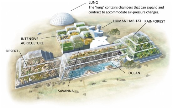 Refer to the figure below.Describe ways that scientists attempted to design Biosphere 2 to minimize the effects of limiting factors and help keep organisms within their zone of optimum range.   