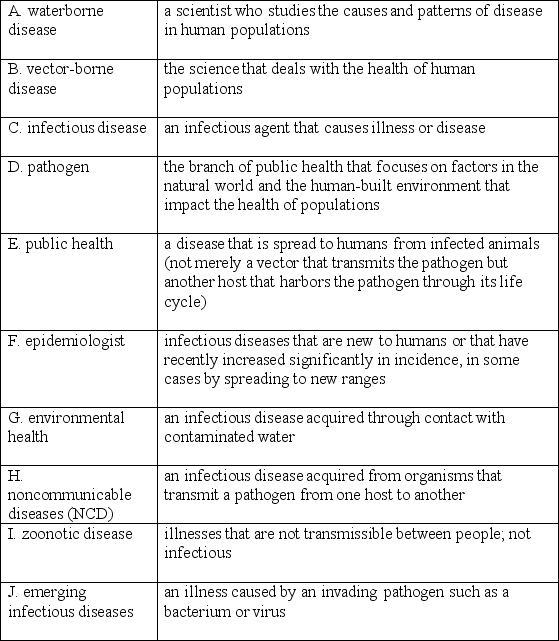 Match each term in the left-hand column to the statement that it best exemplifies.   