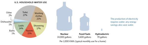 Refer to Infographic 8.Which of the following represents the largest single use of water in a typical U.S.household?   A) leaks B) baths C) showering D) washing clothes E) toilets