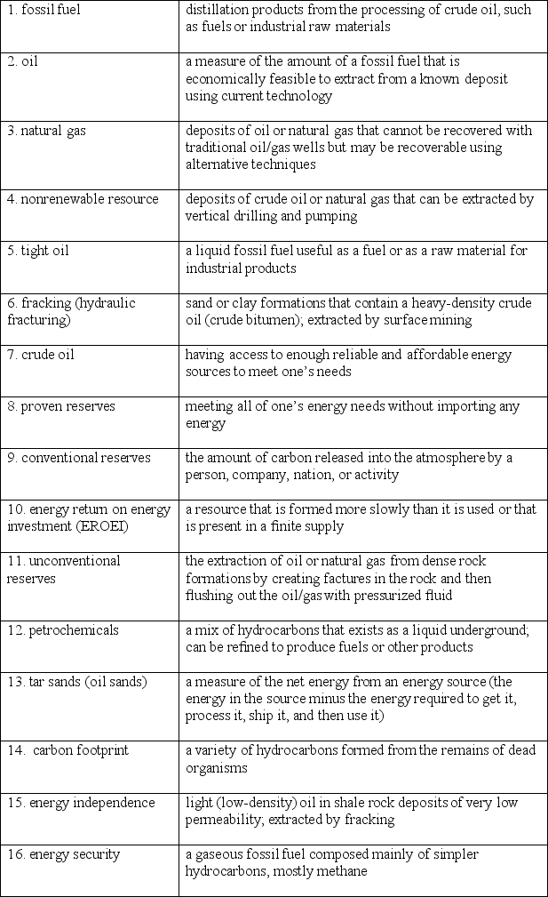 Match each term in the left-hand column to the statement that it best exemplifies.   