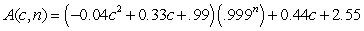 The cost of having specialty T-shirts made depends on the number of colors used in the T-shirt design and the number of T-shirts being ordered. A function giving A, the average cost per T-shirt, when c colors are used and n T-shirts are ordered is   dollars. Find a formula for   If the average cost is to remain constant, would you expect   to be positive or negative? A)    ; positive B)    ; positive C)    ; negative D)    ; negative E)    ; negative