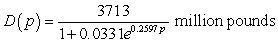 The daily demand for beef can be modeled by   where the price for beef is p dollars per pound. Like-wise, the supply for beef can be modeled by   where the price for beef is p dollars per pound. Find the point of market equilibrium. Round your answer to two decimal places. A)  $16.49 per pound, 23.65 million pounds B)  $23.65 per pound, 16.49 million pounds C)  $16.49 per pound, 1093.27 million pounds D)  $1093.27 per pound, 16.49 million pounds E)  $3.33 per pound, 1093.27 million pounds