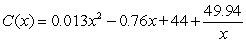 The managers of a company have modeled some cost data and found that if they produce x storm windows each hour, the cost (in dollars)  to produce one window is given by the function   , for   . The company sells its storm windows for $190 each. Assuming that every window made will be sold, give a formula for the profit made from the sale of one storm window when the company is producing x windows each hour. A)    B)    C)    D)    E)   