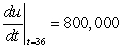 The relation u gives the number of people unemployed in a country t months after the election of a new president.   Choose the sentence that best expresses u(t)  describing the unemployment situation. A)  Three years after the election, the number of people unemployed was decreasing by 800,000 per month. B)  Three years after the election, the number of people unemployed was 800,000 per month. C)  Three years after the election, the number of people unemployed was increasing by 36 per month. D)  Three years after the election, the number of people unemployed was decreasing by 36 per month. E)  Three years after the election, the number of people unemployed was increasing by 800,000 per month.