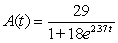 Indicate whether the function is an increasing or decreasing logistic function and identify the upper limiting value of the function   . A)  The function is decreasing and the upper limit is 29.00. B)  The function is decreasing and the upper limit is 2.37. C)  The function is decreasing and the upper limit is -2.37. D)  The function is increasing and the upper limit is 0.00. E)  The function is increasing and the upper limit is 29.00.