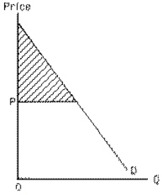 Exhibit 6-13   When the price is P in Exhibit 6-13, the shaded area represents A) a shortage B) producer surplus C) a price floor D) consumer surplus E) a price ceiling