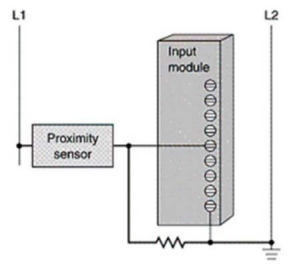 The resistor shown in the circuit:   A) is called a bleeder resistor. B) is used to power the sensor continuously. C) allows enough current for the sensor to operate but not enough to turn on the input. D) all of these