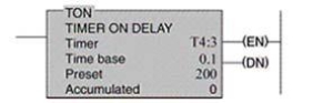 The on-delay timed period for the timer shown would be:   A) 3 seconds B) 4 seconds C) 20 seconds D) 200 seconds