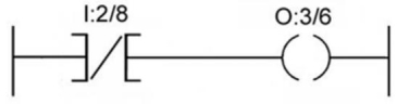 The bit status condition of the input device shown connected to address I:2/8 must be ___ to turn on output address O:3/6.   A) 0 B) 1 C) normally open D) normally closed