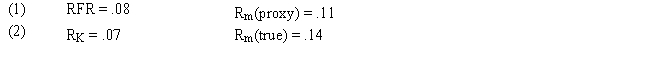 Assume that as a portfolio manager the beta of your portfolio is 1.3 and that your performance is exactly on target with the SML data under condition 1. If the true SML data is given by condition 2, how much does your performance differ from the true SML?   A)  4.2 percent lower B)  3.6 percent lower C)  3.8 percent lower D)  4.2 percent higher E)  3.6 percent higher