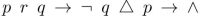 The string   is postﬁx notation for a logic expression; however, there is a misprint. The triangle should be one of these three:   Determine which of these three it must be and explain your reasoning.<div style=padding-top: 35px> 