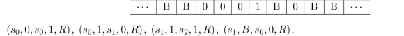 For the following Turing machine T , find the final tape when T is run on the following tape, beginning in the initial position (the first nonzero entry from the left):