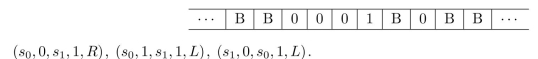 For the following Turing machine T , find the final tape when T is run on the following tape, beginning in the initial position (the first nonzero entry from the left):